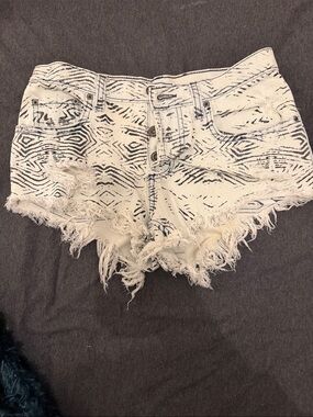 CARMAR Distressed Tribal Print Denim Shorts - White